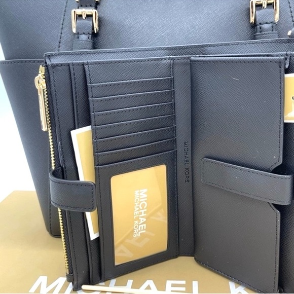 Michael Kors Charlotte Tote & Double Zip Wallet Black/Gold - Picture 8 of 10